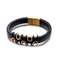 Men Bracelet, Faux Leather, with Titanium Steel, plated, for man, more colors for choice, 215x12mm,17mm, Sold By PC