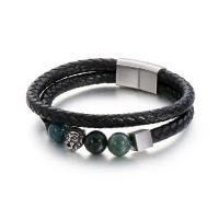 Men Bracelet Faux Leather with Titanium Steel & Gemstone plated & for man Sold By PC