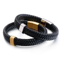 Men Bracelet, Faux Leather, with Titanium Steel, plated, for man, more colors for choice, 220x12mm, Sold By PC