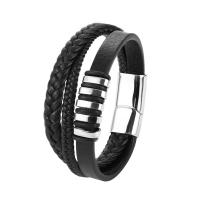Men Bracelet, Stainless Steel, with PU Leather, plated, for man & multi-strand, more colors for choice, 21.5CM, Sold By PC