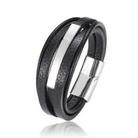 Men Bracelet, Stainless Steel, with PU Leather, plated, for man & multi-strand, more colors for choice, 21.5CM, Sold By PC