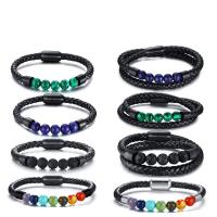 Men Bracelet, Stainless Steel, with PU Leather & Gemstone, plated, different materials for choice & different styles for choice & for man, more colors for choice, 21.5cm, Sold By PC