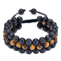 Natural Tiger Eye Bracelets, with Abrazine Stone, three layers & fashion jewelry & Unisex, black, Sold By Strand