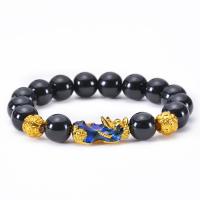Black Obsidian Bracelets with Zinc Alloy Fabulous Wild Beast Charms fashion jewelry Sold By Strand