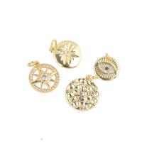 Cubic Zirconia Micro Pave Brass Pendant, Round, plated, different color and pattern for choice & DIY & micro pave cubic zirconia, golden, 16*14*1mm, Hole:Approx 1mm, 10PCs/Lot, Sold By Lot