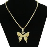 Zinklegierung Schmuck Halskette, Schmetterling, plattiert, für Frau & mit Strass, keine, frei von Nickel, Blei & Kadmium, 46x53mm, verkauft per 14.9 ZollInch Strang