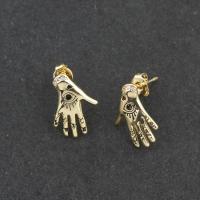 Brass Stud Earring Hand plated DIY & micro pave cubic zirconia golden 15*10*2mm Sold By Lot