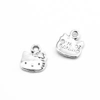 Tibetan Style Animal Pendants, Cat, plated, DIY, silver color, 10*7*1mm, Hole:Approx 1mm, 500G/Bag, Sold By Bag