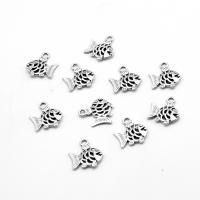 Tibetan Style Pendants, Fish, plated, DIY, silver color, 14*12*1mm, Hole:Approx 1mm, 500G/Bag, Sold By Bag