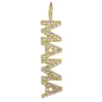 Cubic Zirconia Micro Pave Brass Pendant, gold color plated, with letter pattern & micro pave cubic zirconia, 6.5x30x4.5mm, Hole:Approx 3x4.5mm, 10PCs/Lot, Sold By Lot