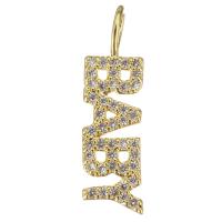Cubic Zirconia Micro Pave Brass Pendant, Alphabet Letter, gold color plated, with letter pattern & micro pave cubic zirconia, 7x24x4.5mm, Hole:Approx 3x4.5mm, 10PCs/Lot, Sold By Lot