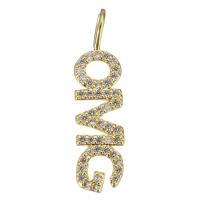 Cubic Zirconia Micro Pave Brass Pendant, Alphabet Letter, gold color plated, with letter pattern & micro pave cubic zirconia, 7x27x4.5mm, Hole:Approx 3x4.5mm, 10PCs/Lot, Sold By Lot
