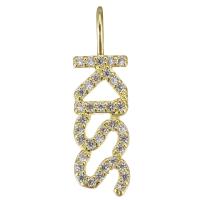 Cubic Zirconia Micro Pave Brass Pendant Alphabet Letter gold color plated with letter pattern & micro pave cubic zirconia Approx Sold By Lot