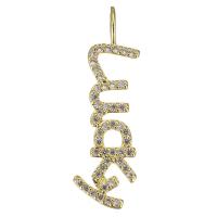 Cubic Zirconia Micro Pave Brass Pendant, Alphabet Letter, gold color plated, with letter pattern & micro pave cubic zirconia, 9x31x4.5mm, Hole:Approx 3x4.5mm, 10PCs/Lot, Sold By Lot