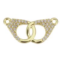 Cubic Zirconia Micro Pave Brass Connector, Handcuffs, gold color plated, micro pave cubic zirconia, 21x10x2mm, Hole:Approx 1.5mm, 10PCs/Lot, Sold By Lot