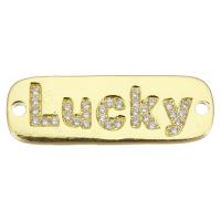 Cubic Zirconia Micro Pave Brass Connector, gold color plated, with letter pattern & micro pave cubic zirconia, 27x9x1.5mm, Hole:Approx 1.5mm, 10PCs/Lot, Sold By Lot