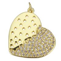 Cubic Zirconia Micro Pave Brass Pendant, Heart, gold color plated, micro pave cubic zirconia & hollow, 23x25x2.5mm, Hole:Approx 3.5mm, 5PCs/Lot, Sold By Lot