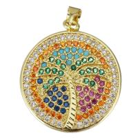 Cubic Zirconia Micro Pave Brass Pendant, Flat Round, gold color plated, micro pave cubic zirconia, 25x29x4mm, Hole:Approx 3.5mm, 5PCs/Lot, Sold By Lot