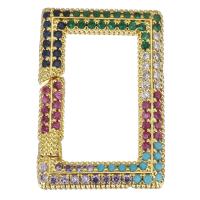 Brass Carabiner Key Ring Rectangle gold color plated micro pave cubic zirconia multi-colored Sold By Lot