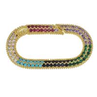 Brass Carabiner Key Ring, gold color plated, micro pave cubic zirconia, multi-colored, 37x20x4mm, 5PCs/Lot, Sold By Lot