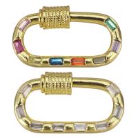 Brass Carabiner Key Ring gold color plated micro pave cubic zirconia Sold By Lot