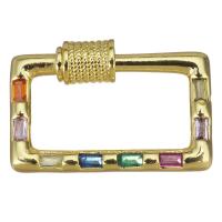 Brass Carabiner Key Ring, gold color plated, micro pave cubic zirconia, 23x15x5mm, 10PCs/Lot, Sold By Lot