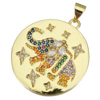 Cubic Zirconia Micro Pave Brass Pendant, Flat Round, gold color plated, micro pave cubic zirconia, 24x28x4mm, Hole:Approx 3.5mm, 5PCs/Lot, Sold By Lot