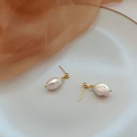 Freshwater Pearl Earrings, with 925 Sterling Silver, gold color plated, for woman, more colors for choice, nickel, lead & cadmium free, 10mm, Sold By Pair