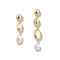 Freshwater Pearl Earrings Zinc Alloy irregular gold color plated for woman white nickel lead & cadmium free Sold By Pair
