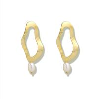 Freshwater Pearl Earrings Brass with Freshwater Pearl gold color plated for woman white nickel lead & cadmium free Sold By Pair