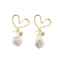 Freshwater Pearl Earrings Brass with Freshwater Pearl gold color plated for woman white nickel lead & cadmium free Sold By Pair