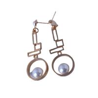 Zinc Alloy Oorbellen, met Plastic Pearl, mode sieraden, gouden, 6x2.3cm, Verkocht door pair