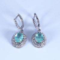 Boucles d'oreilles en alliage de zinc, avec zircon cubique, bijoux de mode, bleu ciel, 1.6x1.8cm, Vendu par paire