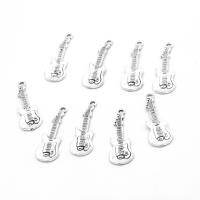 Musical Instrument Shaped Tibetan Style Pendants, Guitar, plated, DIY, silver color, 31*11*2mm, Hole:Approx 2mm, 500G/Bag, Sold By Bag