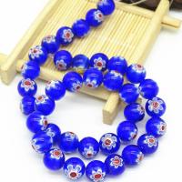 Millefiori Scheibe Lampwork Perlen, rund, plattiert, DIY & verschiedene Größen vorhanden, blau, verkauft von Strang