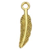 Bijoux pendentifs en laiton, forme de plume, Placage de couleur d'or, 5x21x2mm, Trou:Environ 2mm, 100PC/lot, Vendu par lot