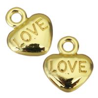 Brass Heart Pendants, gold color plated, with letter pattern, 11x13x2.5mm, Hole:Approx 2mm, 100PCs/Lot, Sold By Lot