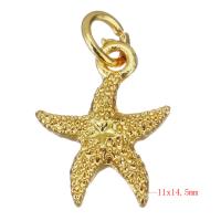 Bijoux pendentifs en laiton, étoile de mer, Placage de couleur d'or, 11x14.5x3mm, Trou:Environ 3.5mm, 100PC/lot, Vendu par lot