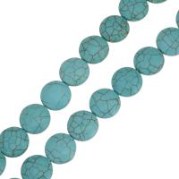 Türkis Perlen, Synthetische Türkis, flache Runde, verschiedene Größen vorhanden, blau, Bohrung:ca. 1.5mm, Länge:ca. 15.5 ZollInch, 10SträngeStrang/Menge, verkauft von Menge