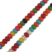 Perles turquoises, turquoise synthétique, Plat rond, poli, multicolore, 5x8x8mm, Trou:Environ 1.5mm, Longueur:Environ 15.5 pouce, 10Strandstoron/lot, Environ 81PC/brin, Vendu par lot