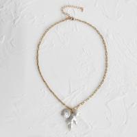 Freshwater Pearl Mässing Chain Necklace, med Freshwater Pearl, guldfärg pläterade, för kvinna, vit, nickel, bly och kadmium gratis, Såld Per 17.7 inch Strand
