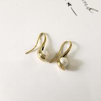 Brass Stud Earring, with Plastic Pearl, gold color plated, for woman, white, nickel, lead & cadmium free, 10x30mm, Sold By Pair