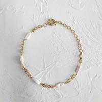 Freshwater Pearl Mässing Chain Necklace, med Freshwater Pearl, guldfärg pläterade, för kvinna, vit, nickel, bly och kadmium gratis, Såld Per 18 inch Strand