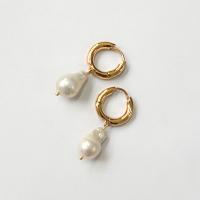 Freshwater Pearl øreringe, Messing, med Ferskvandsperle, forgyldt, for kvinde, hvid, nikkel, bly & cadmium fri, 19x41mm, Solgt af par
