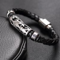 Men Bracelet, 316 Stainless Steel, with Microfiber PU, polished, fashion jewelry, black, Sold Per 21 cm Strand