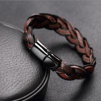 Men Bracelet, 316 Stainless Steel, with Faux Leather, fashion jewelry, brown, Sold Per 21 cm Strand