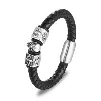 PU Leather Cord Bracelets, 316 Stainless Steel, with Microfiber PU, fashion jewelry, black, Sold By Strand