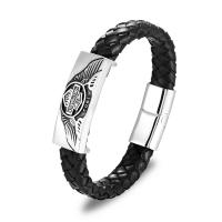 PU Leather Cord Bracelets, 316 Stainless Steel, with Microfiber PU, fashion jewelry, black, Sold Per 21 cm Strand