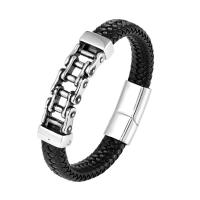 Armband för män, 316 rostfritt stål, med Microfiber PU, polerad, mode smycken, svart, Såld Per 21 cm Strand