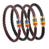 Leather Cord Bracelet, Titanium Steel, with leather cord, fashion jewelry & Unisex, more colors for choice,  21CM, Sold By PC